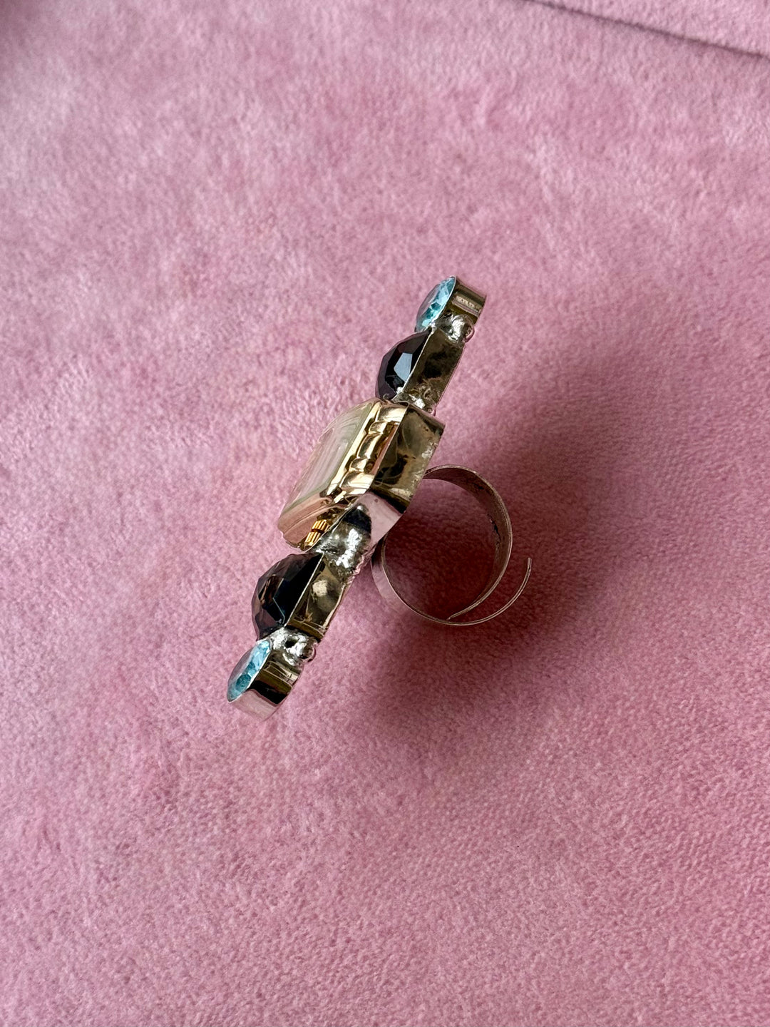 Vintage Watch Quartz Stones Statement Ring