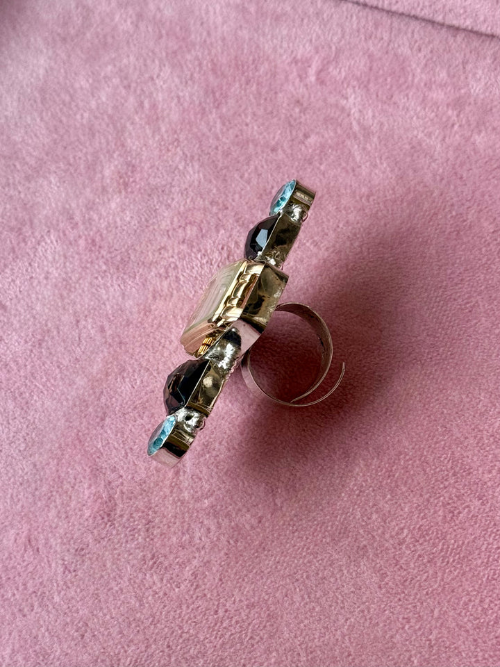 Vintage Watch Quartz Stones Statement Ring