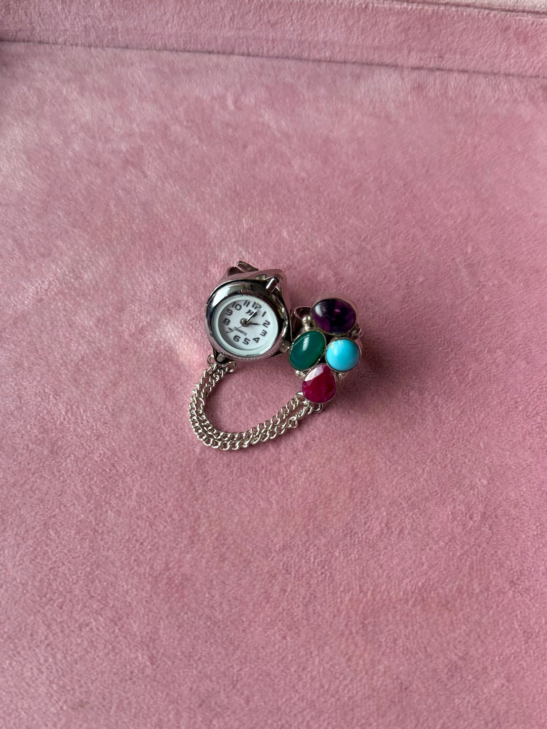 Gemstone Cluster Two-Finger Watch Ring