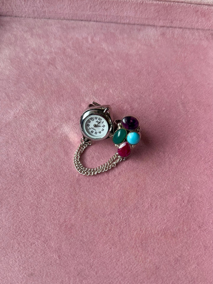 Gemstone Cluster Two-Finger Watch Ring