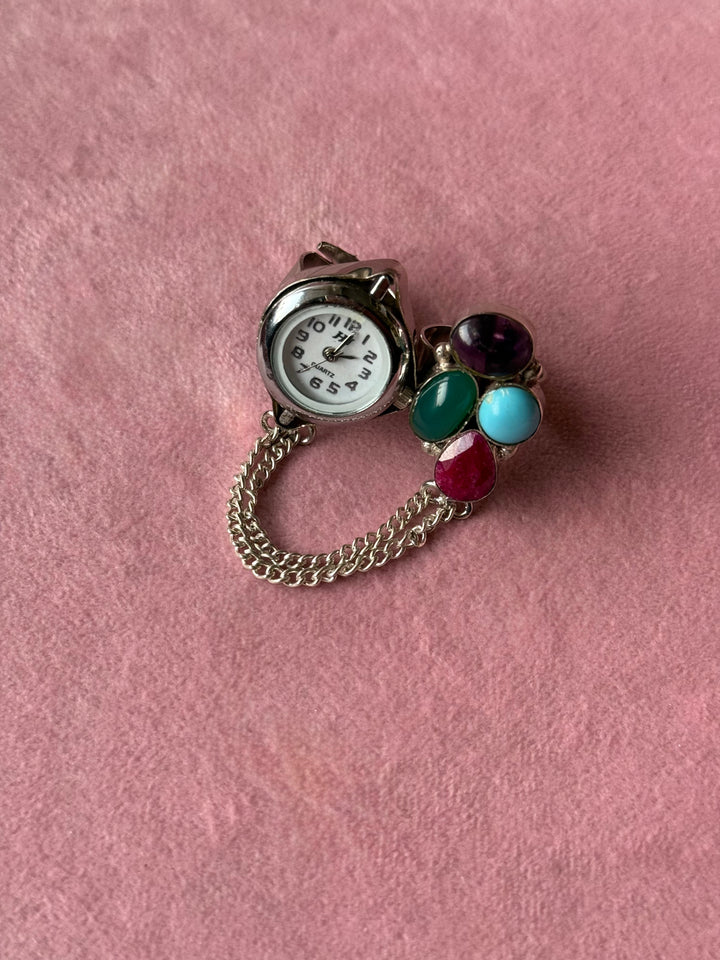 Gemstone Cluster Two-Finger Watch Ring