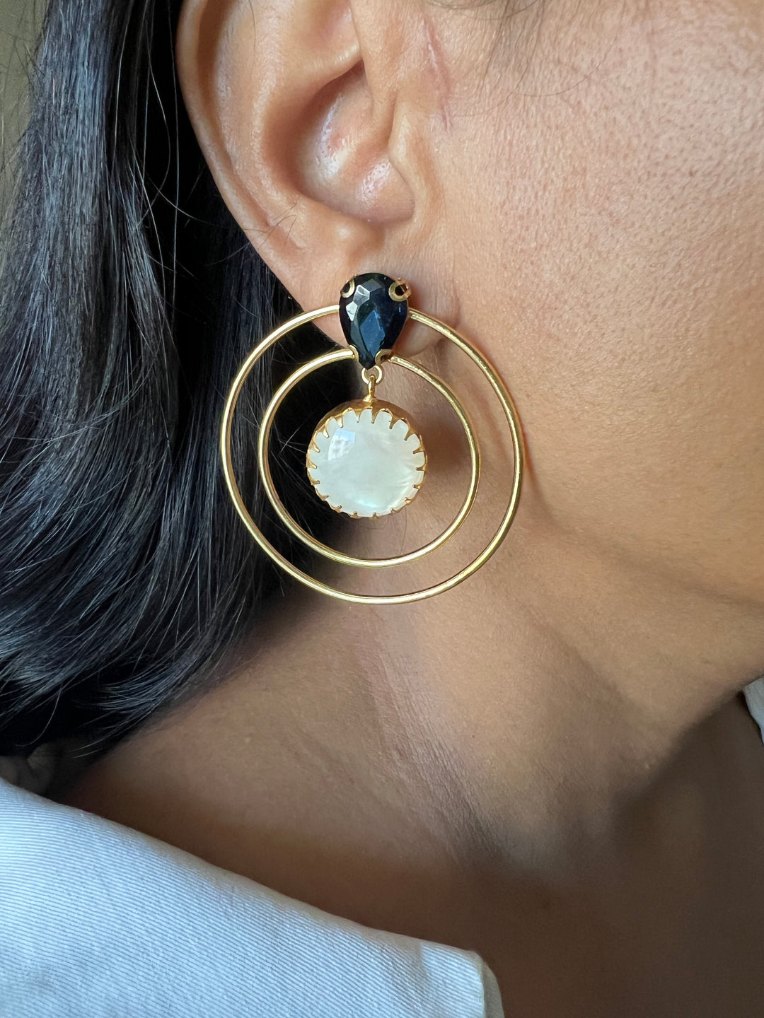 Natural Moonstone Spherical Earrings | Gold Plated Brass