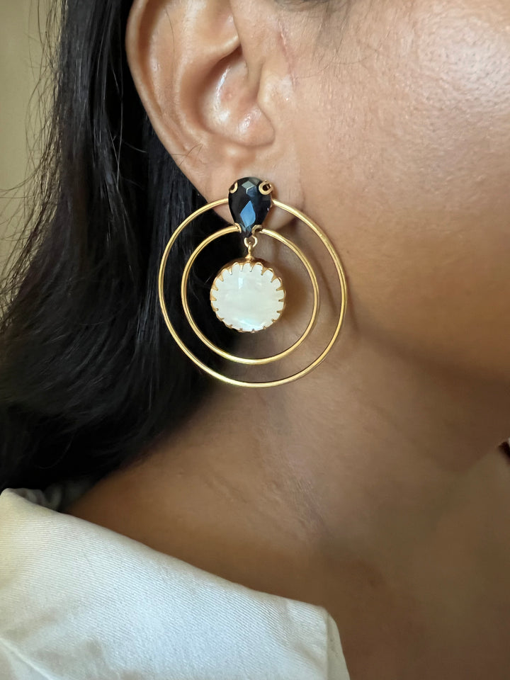 Natural Moonstone Spherical Earrings | Gold Plated Brass