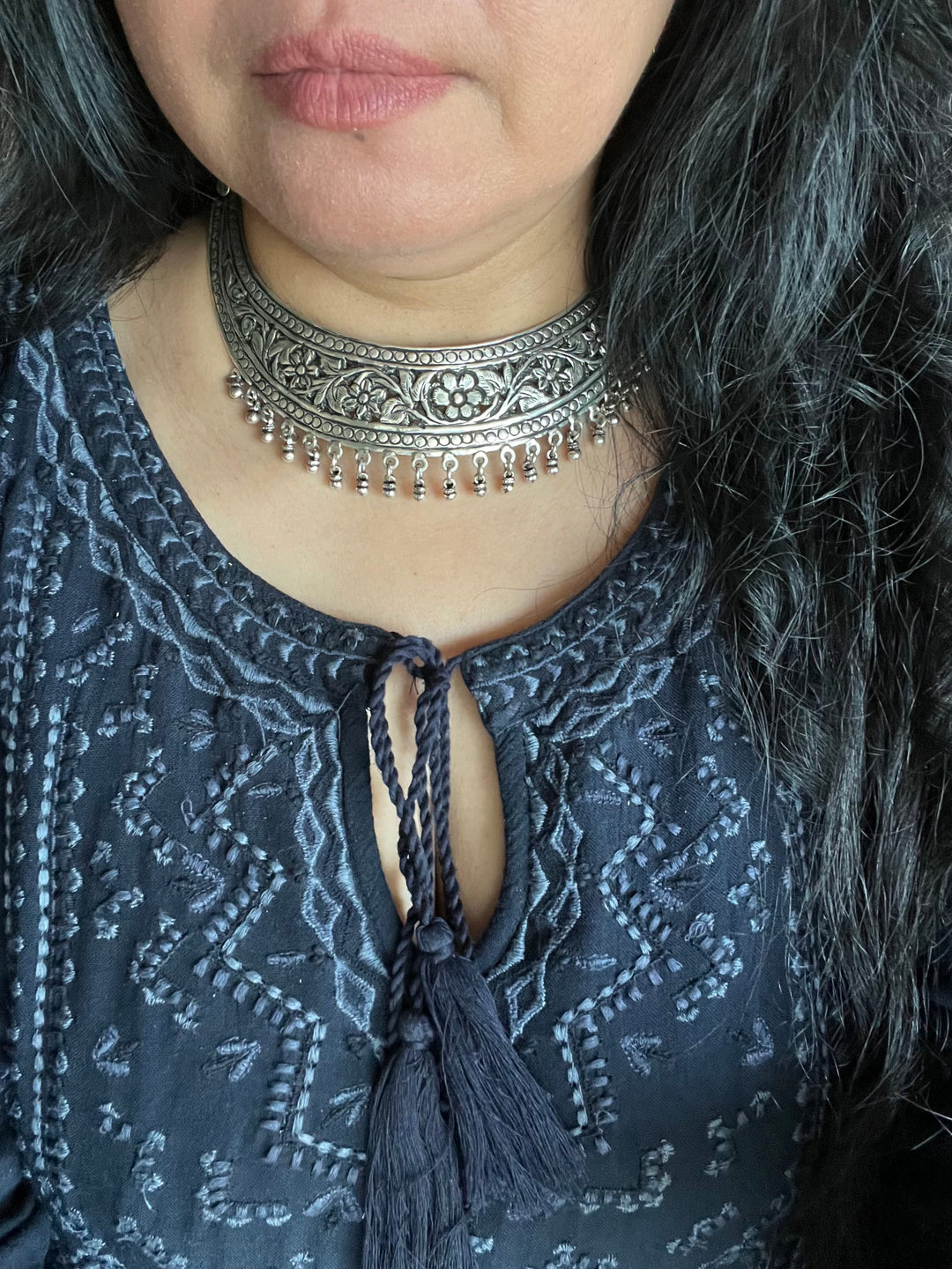 SHIVKA Pure 925 Silver Choker Necklace