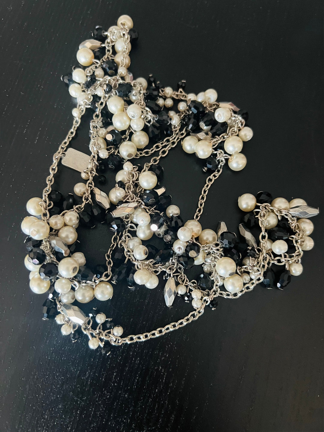 Statement Beaded Long Necklace: Double Layer Pearl and Beads