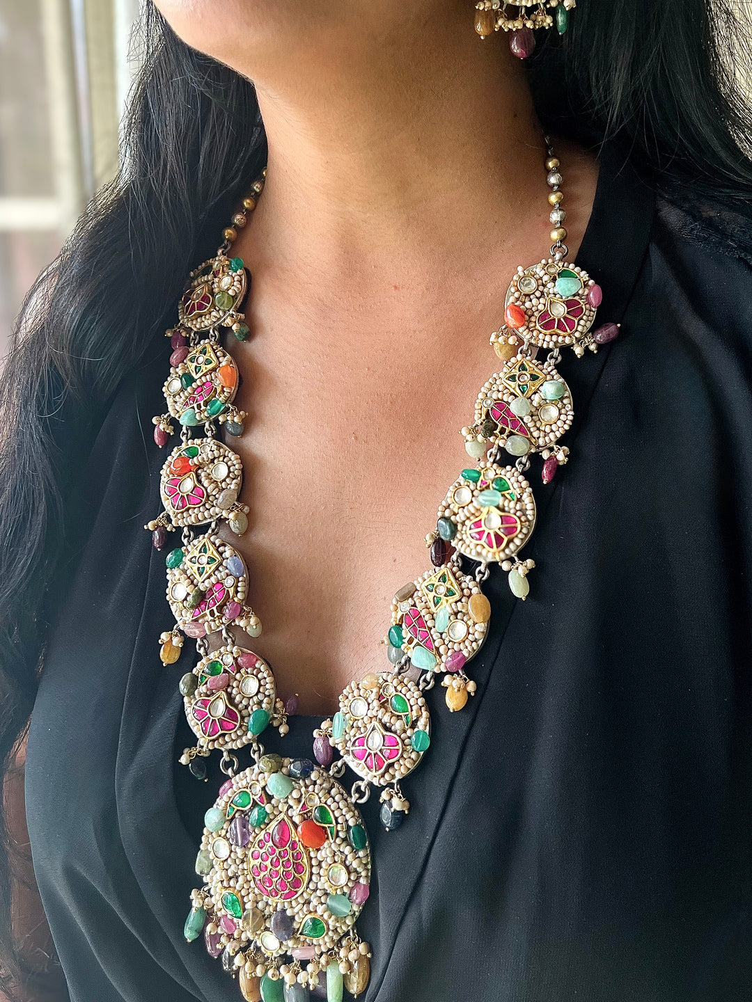 Handmade 925 Silver Nakhra Gemstone Necklace Set | SHIVKA