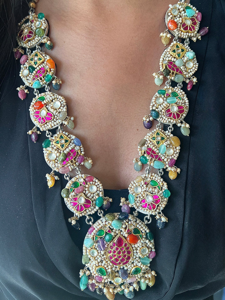 Handmade 925 Silver Nakhra Gemstone Necklace Set | SHIVKA