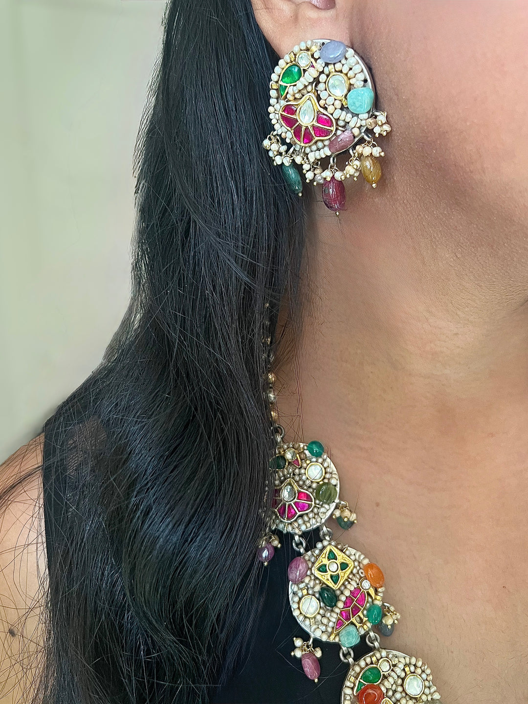 Handmade 925 Silver Nakhra Gemstone Necklace Set | SHIVKA