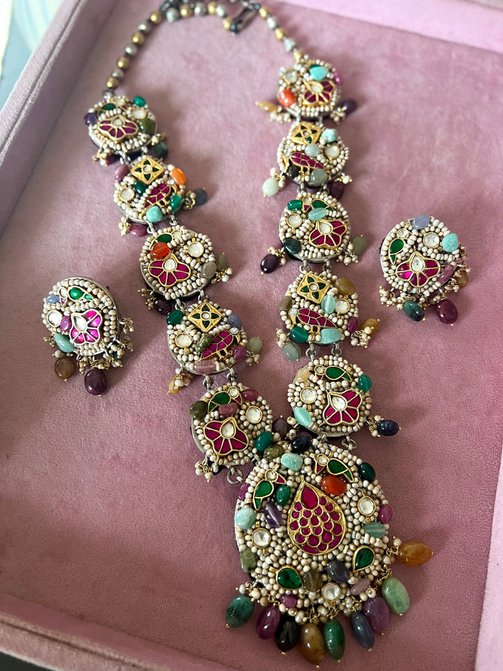 Handmade 925 Silver Nakhra Gemstone Necklace Set | SHIVKA