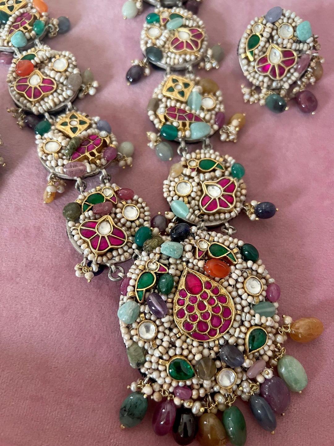 Handmade 925 Silver Nakhra Gemstone Necklace Set | SHIVKA
