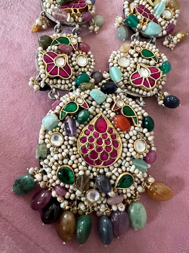 Handmade 925 Silver Nakhra Gemstone Necklace Set | SHIVKA
