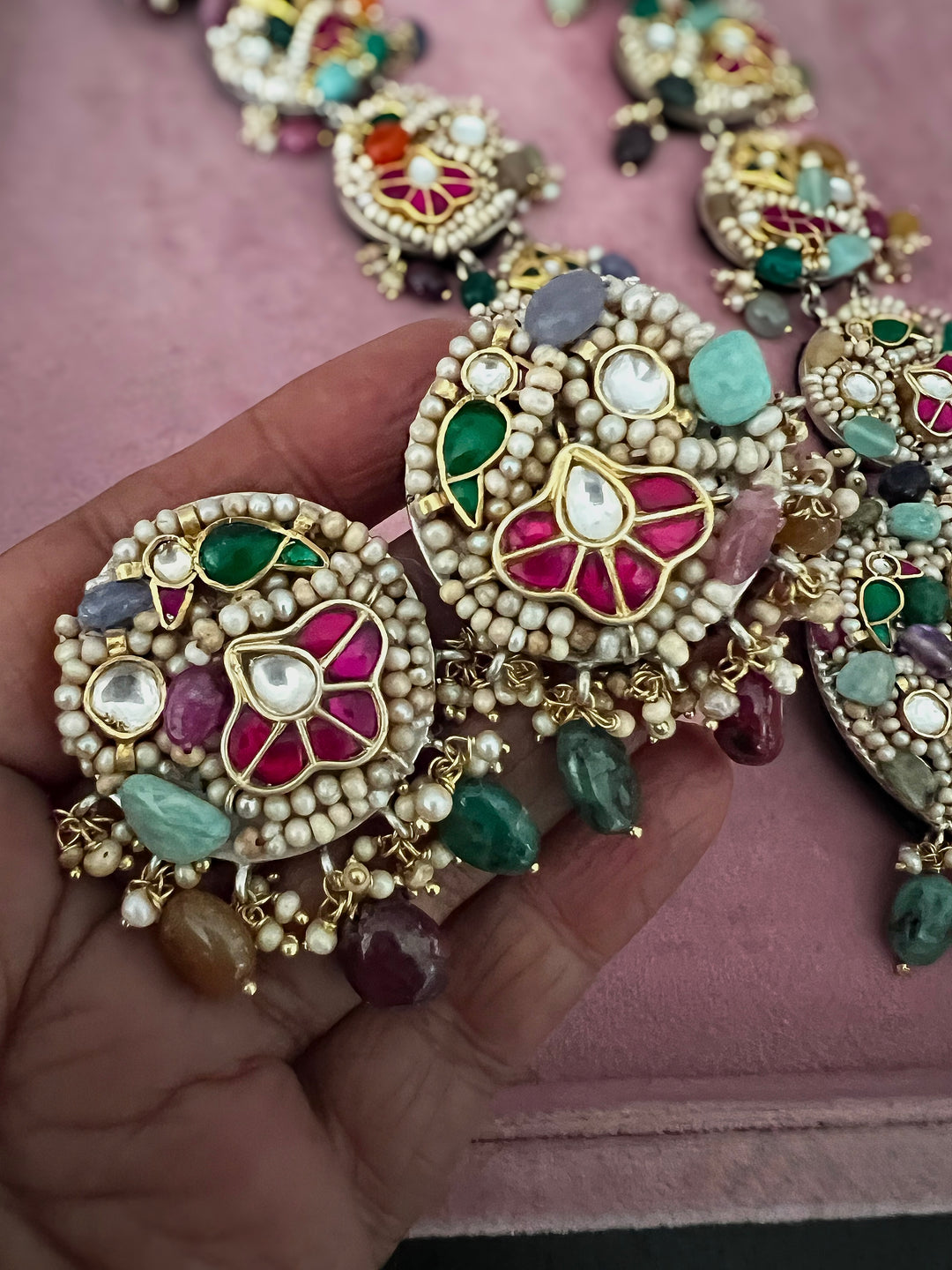 Handmade 925 Silver Nakhra Gemstone Necklace Set | SHIVKA