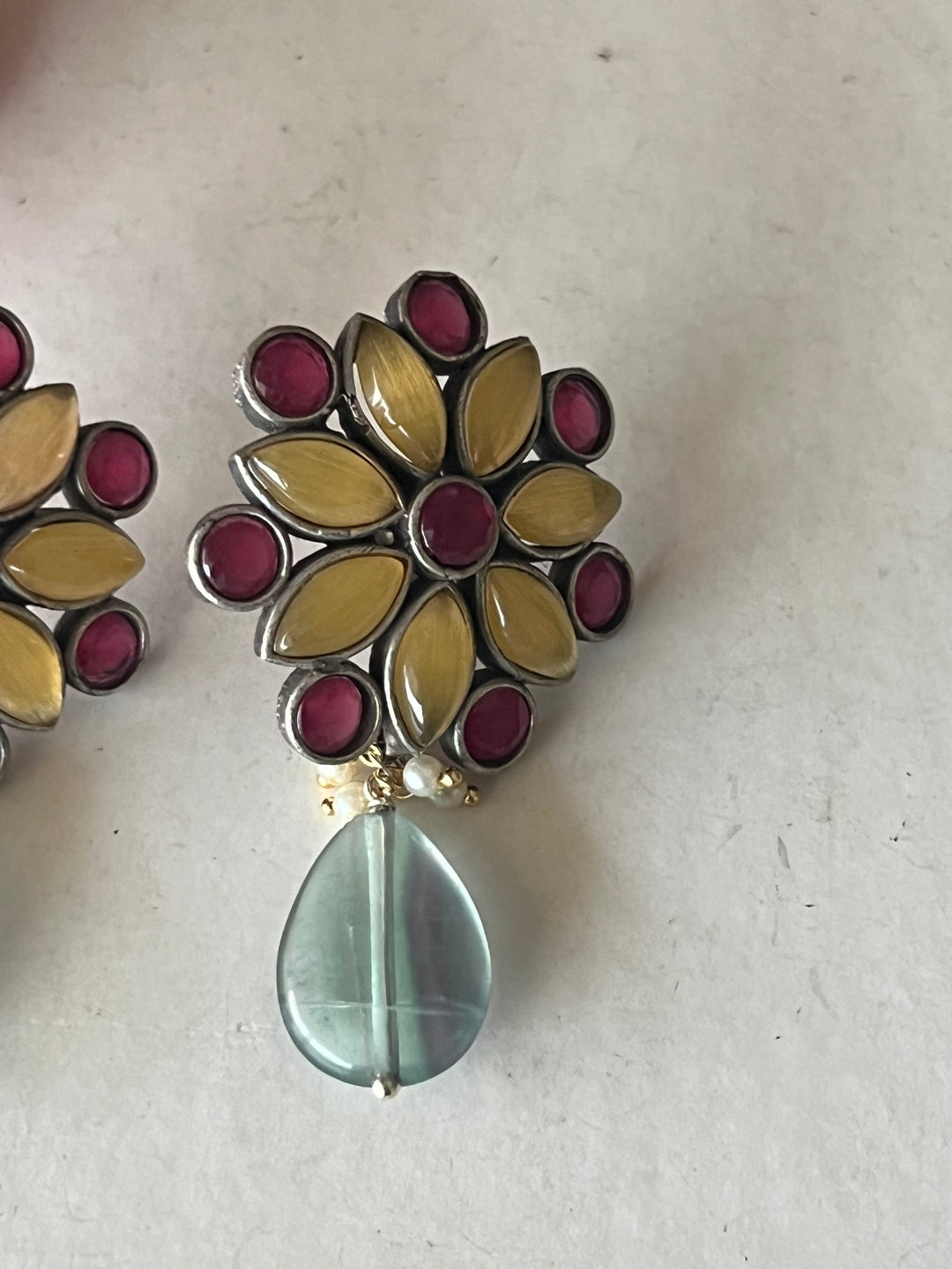 Natural Fluorite Drop Antique Earrings