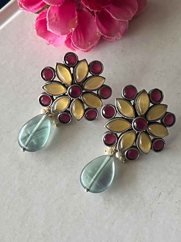 Natural Fluorite Drop Antique Earrings