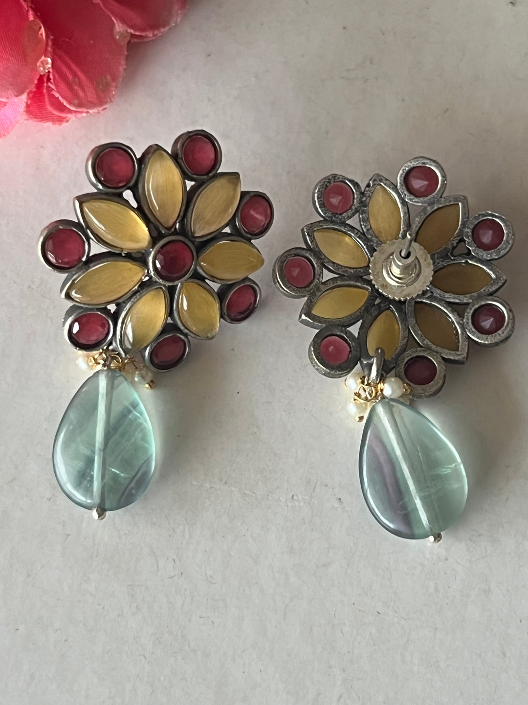 Natural Fluorite Drop Antique Earrings