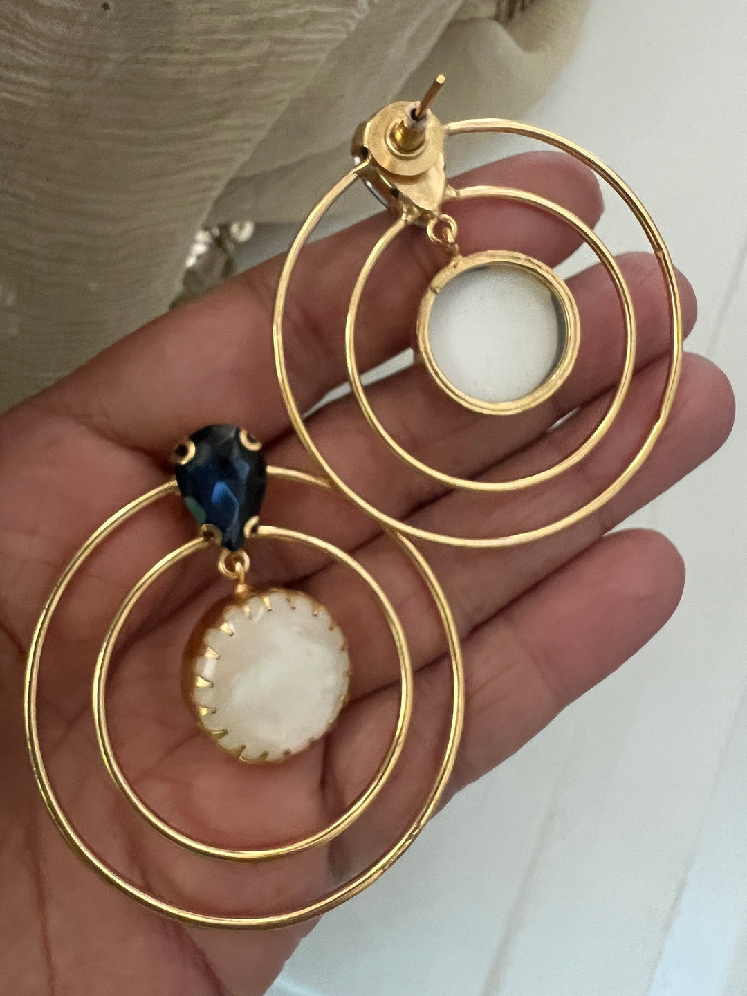 Natural Moonstone Spherical Earrings | Gold Plated Brass