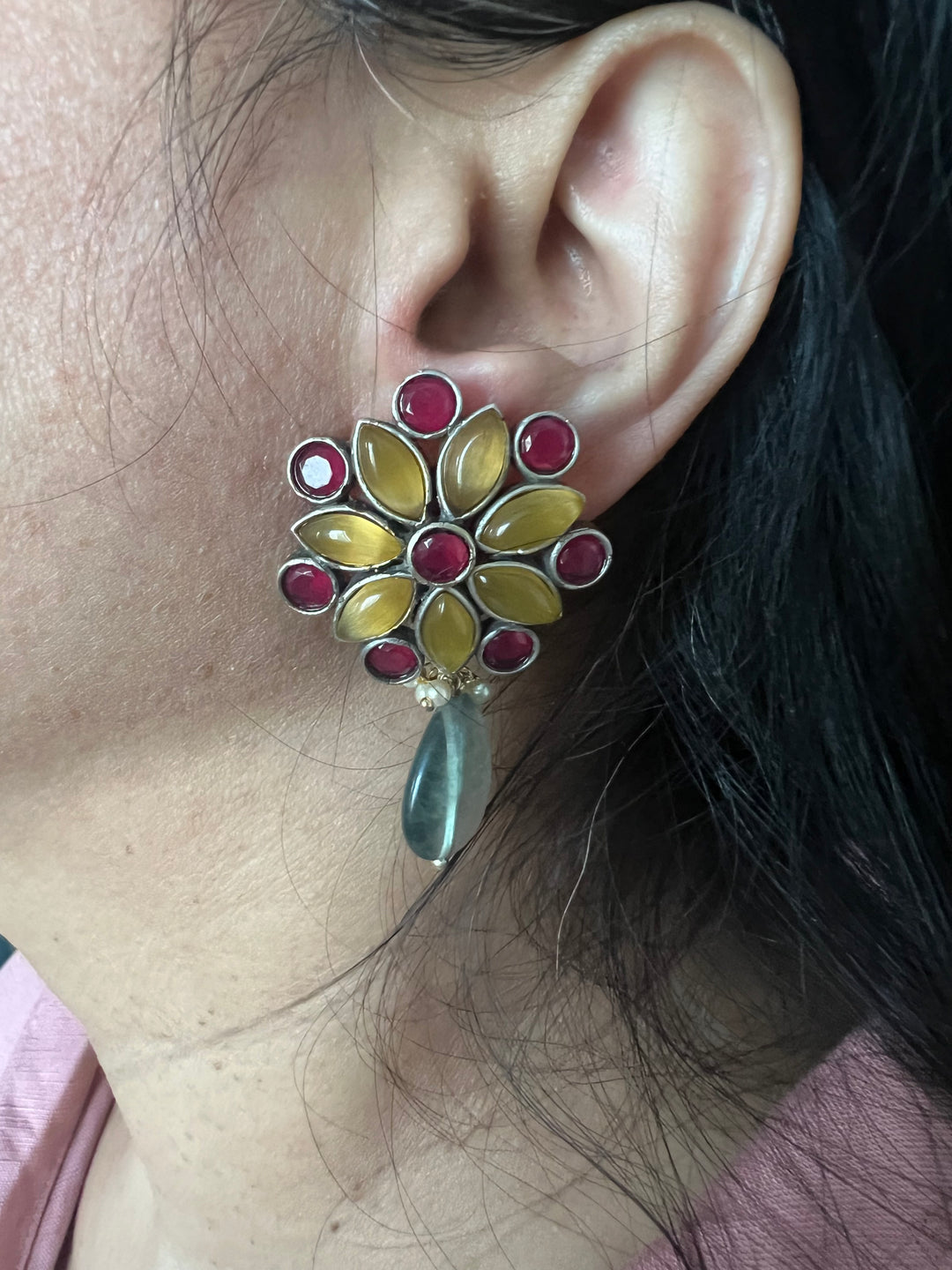 Natural Fluorite Drop Antique Earrings