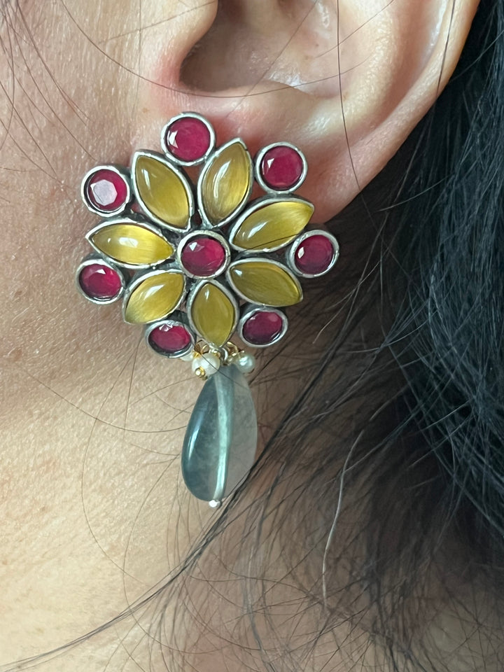 Natural Fluorite Drop Antique Earrings