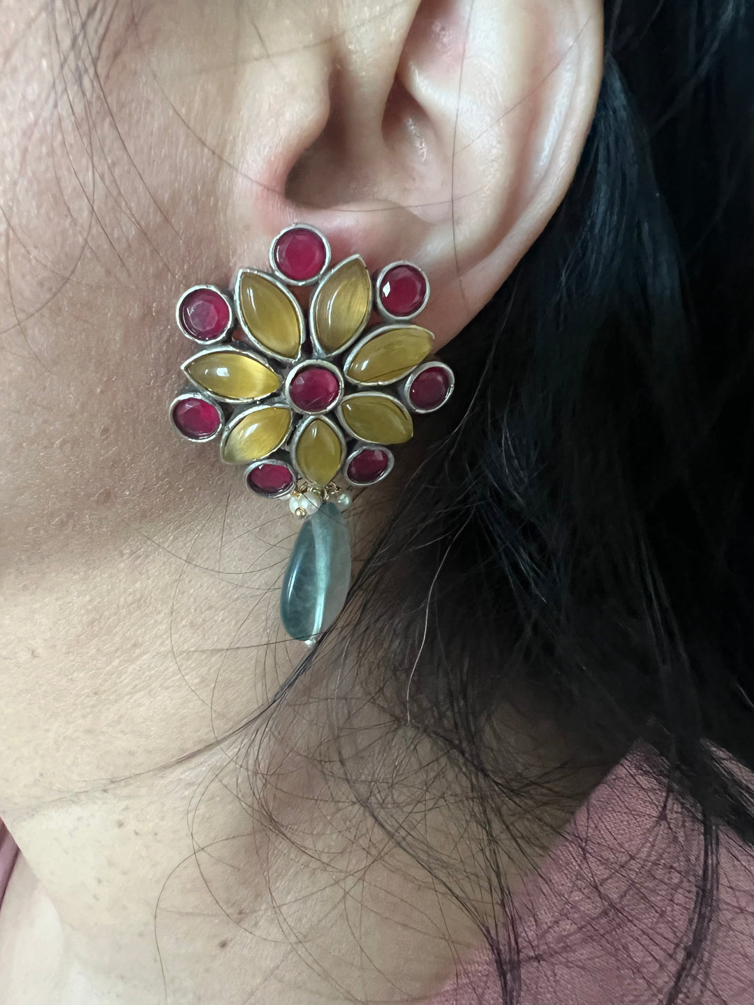 Natural Fluorite Drop Antique Earrings