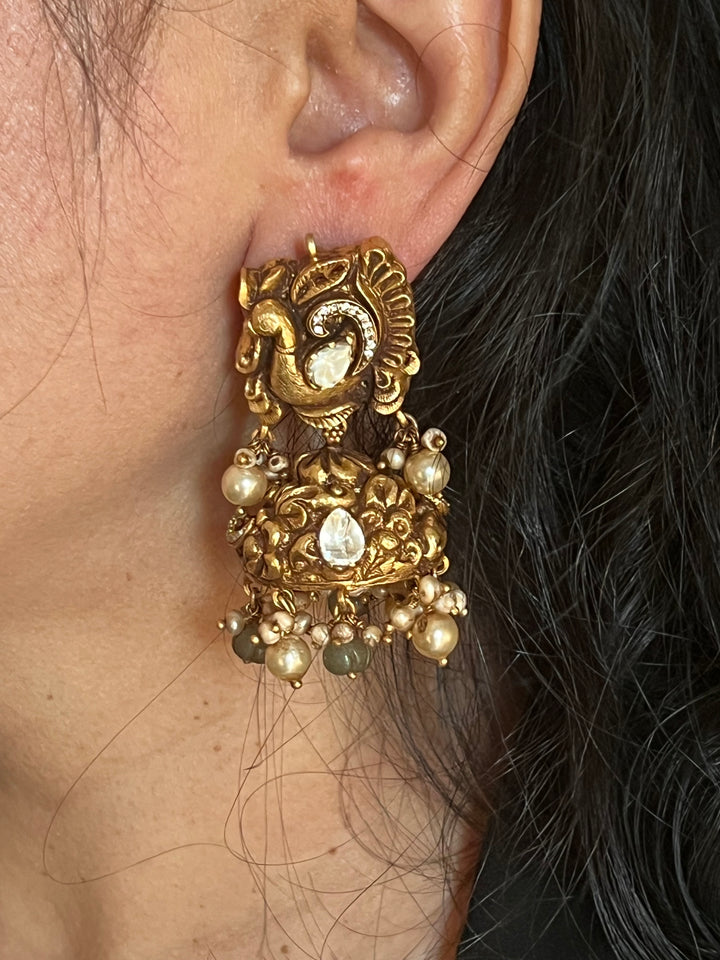 Nakashi Moissanite Peacock Jhumkas