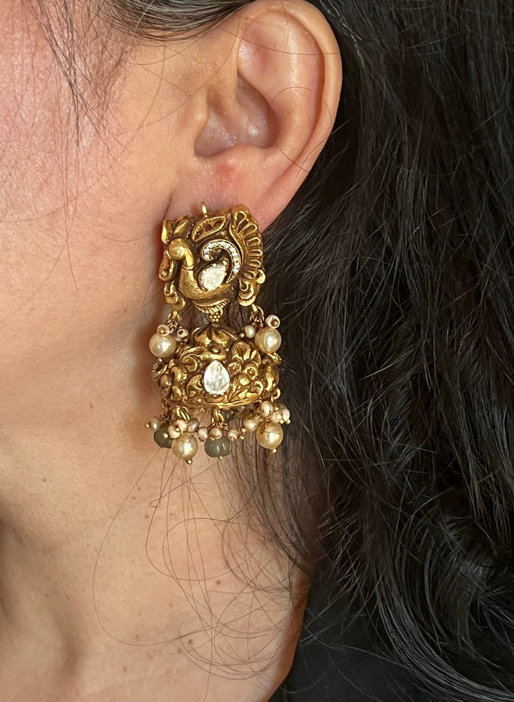 Nakashi Moissanite Peacock Jhumkas