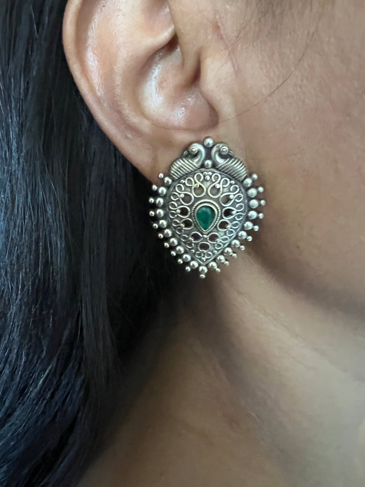 Antique Finish Peacock Brass Stud Earrings