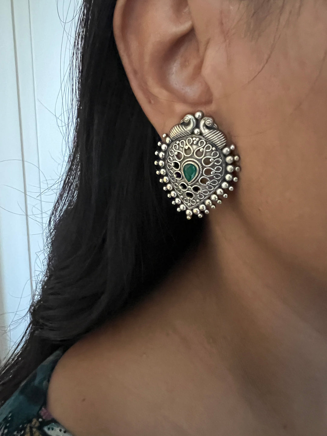 Antique Finish Peacock Brass Stud Earrings