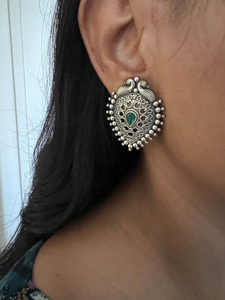 Antique Finish Peacock Brass Stud Earrings