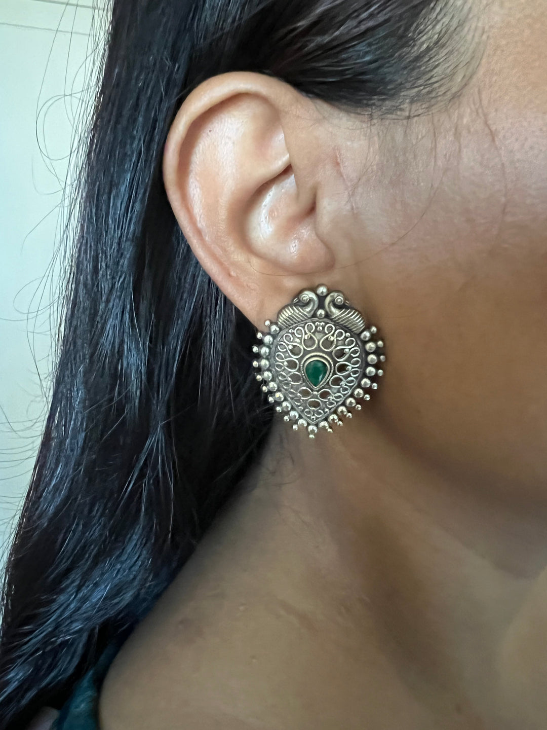 Antique Finish Peacock Brass Stud Earrings