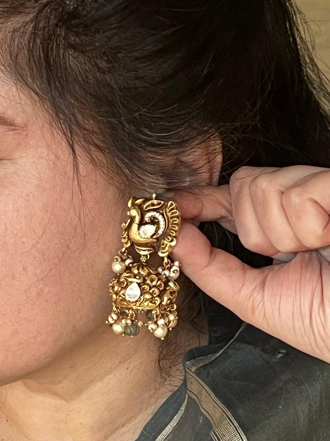 Nakashi Moissanite Peacock Jhumkas