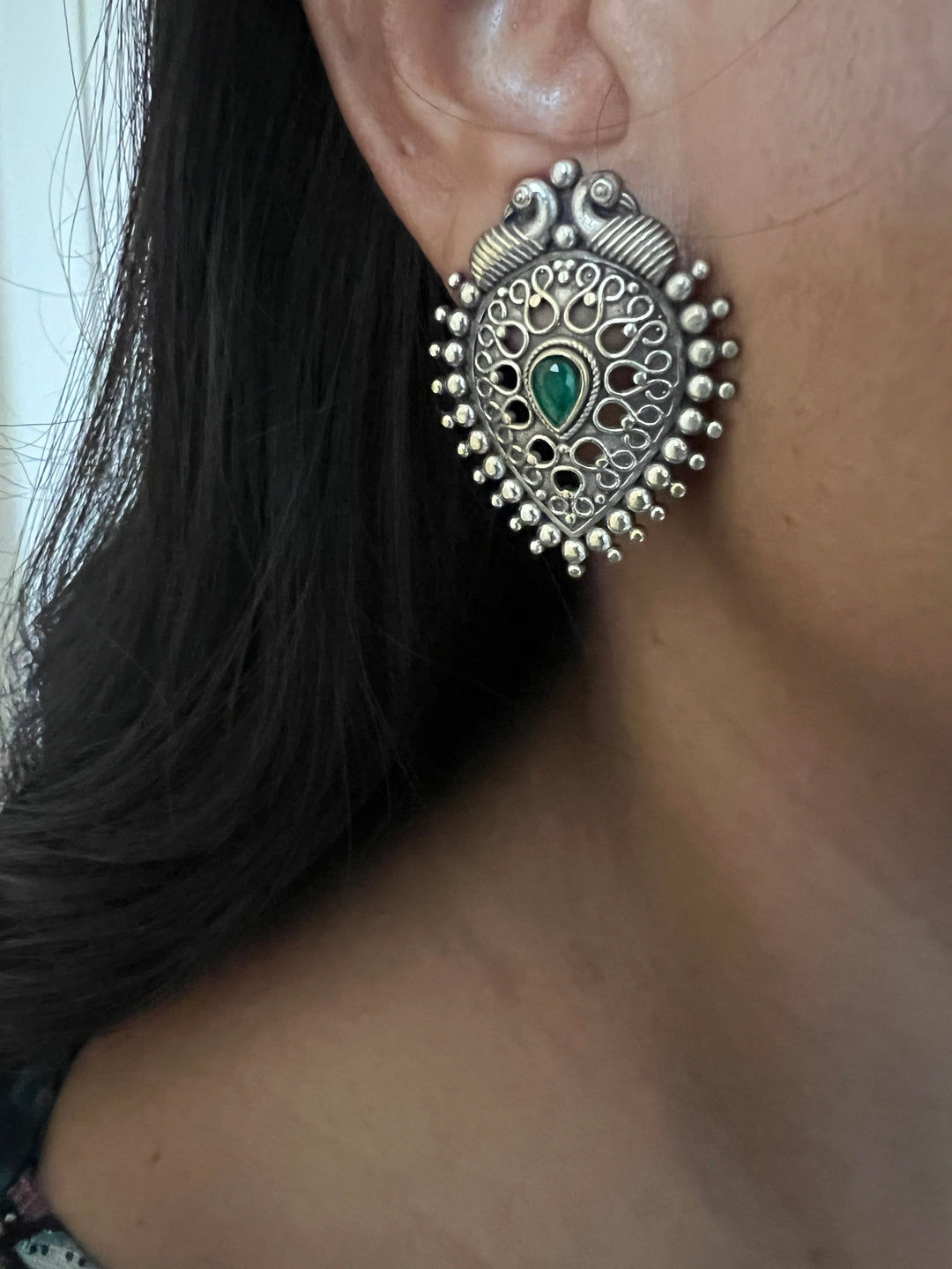 Antique Finish Peacock Brass Stud Earrings