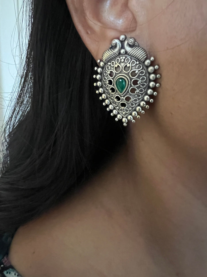 Antique Finish Peacock Brass Stud Earrings