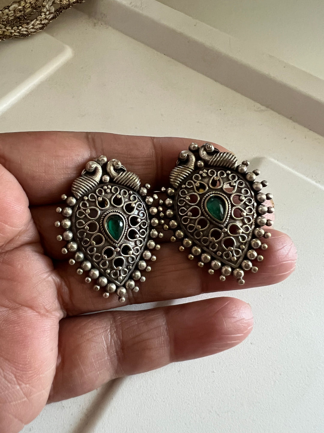 Antique Finish Peacock Brass Stud Earrings