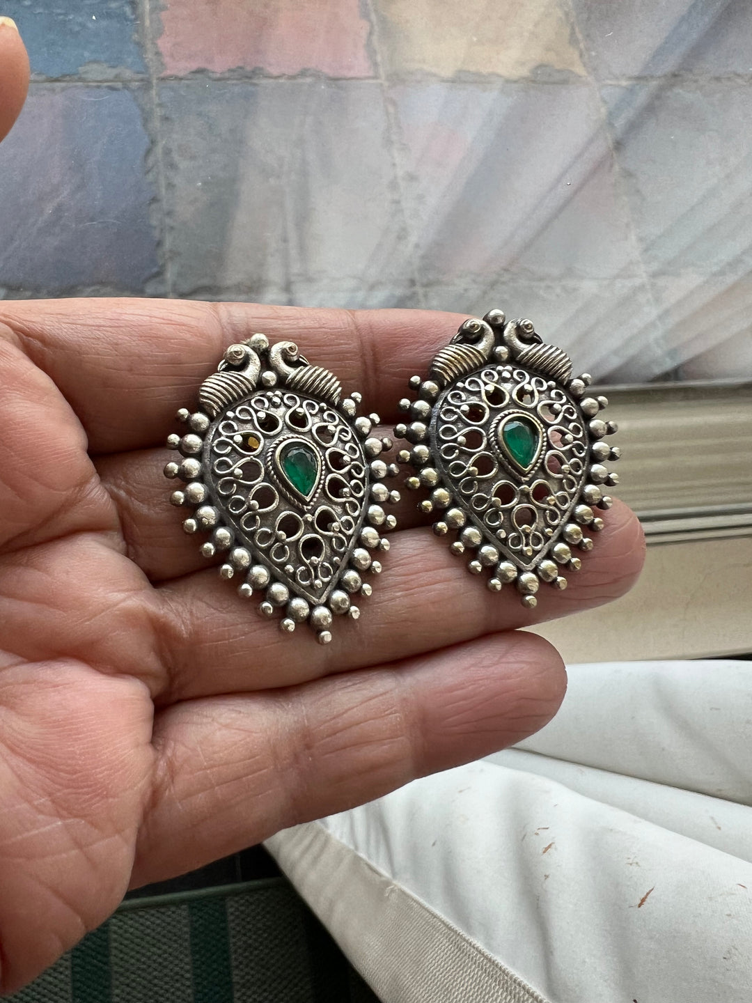 Antique Finish Peacock Brass Stud Earrings