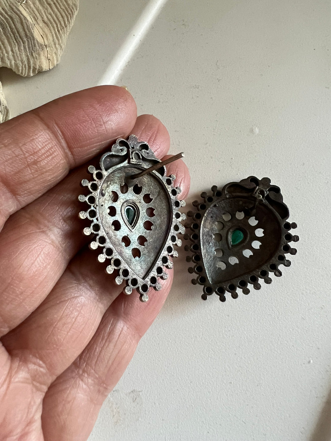 Antique Finish Peacock Brass Stud Earrings