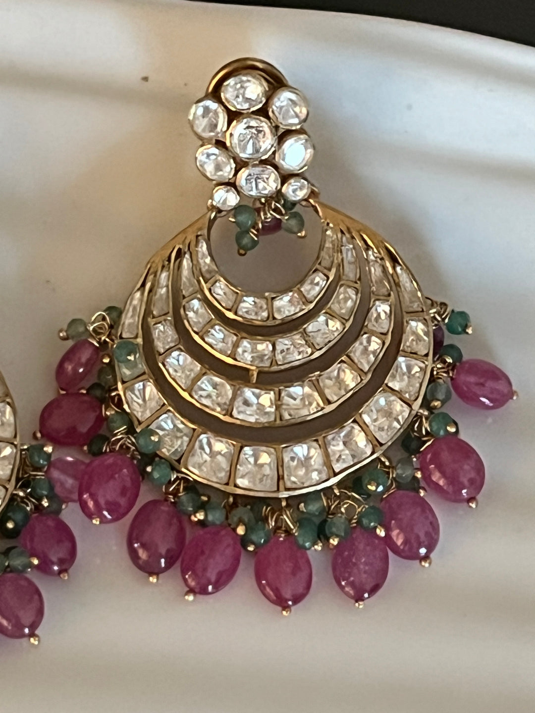 Pure 925 Silver Polki Chandbaalis with Ruby