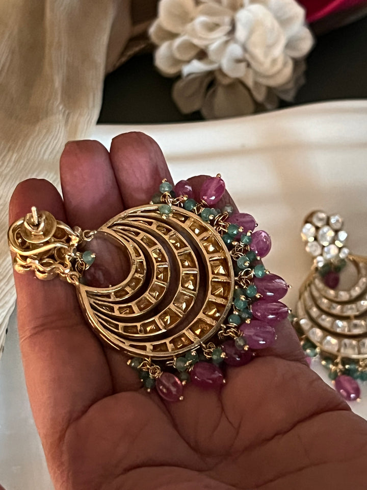 Pure 925 Silver Polki Chandbaalis with Ruby