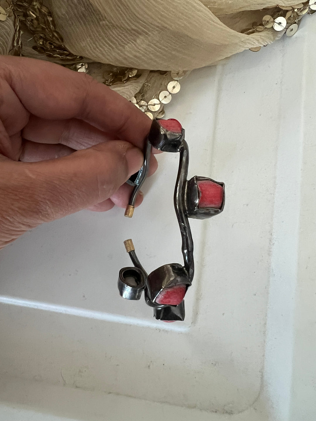 Stylish Rhodium Plated Coral Bangle | Brass & Coral Stone Statement Bracelet