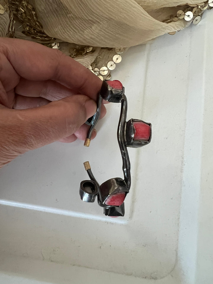 Stylish Rhodium Plated Coral Bangle | Brass & Coral Stone Statement Bracelet