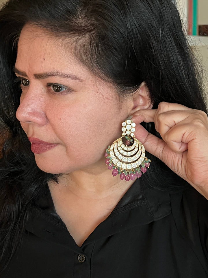 Pure 925 Silver Polki Chandbaalis with Ruby