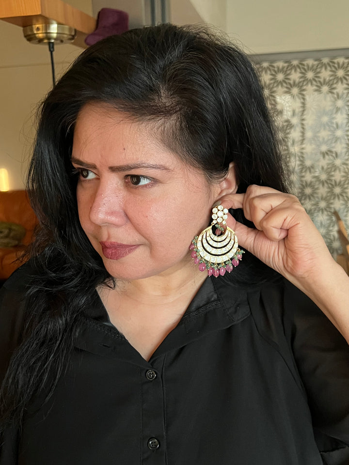 Pure 925 Silver Polki Chandbaalis with Ruby