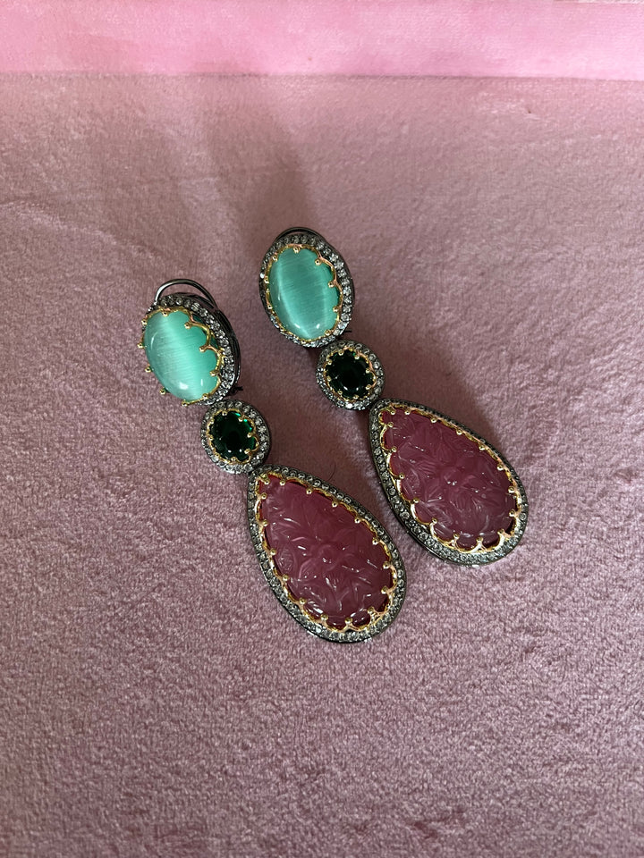 Exquisite Carved Stone Earrings - Premium Brass Craftsmanship