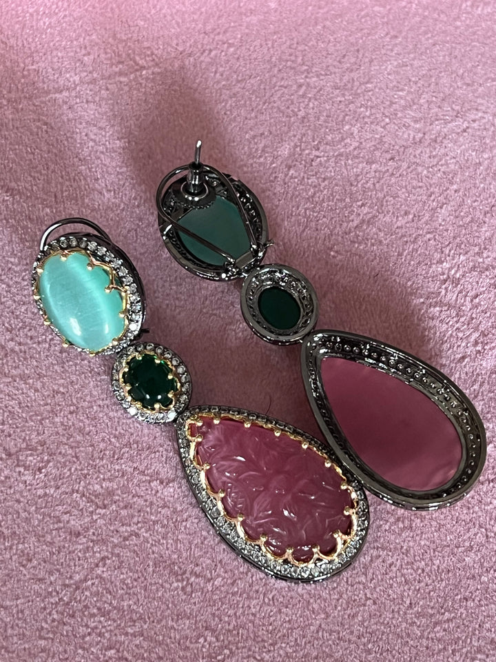 Exquisite Carved Stone Earrings - Premium Brass Craftsmanship