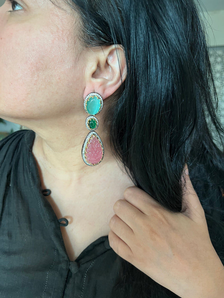 Exquisite Carved Stone Earrings - Premium Brass Craftsmanship