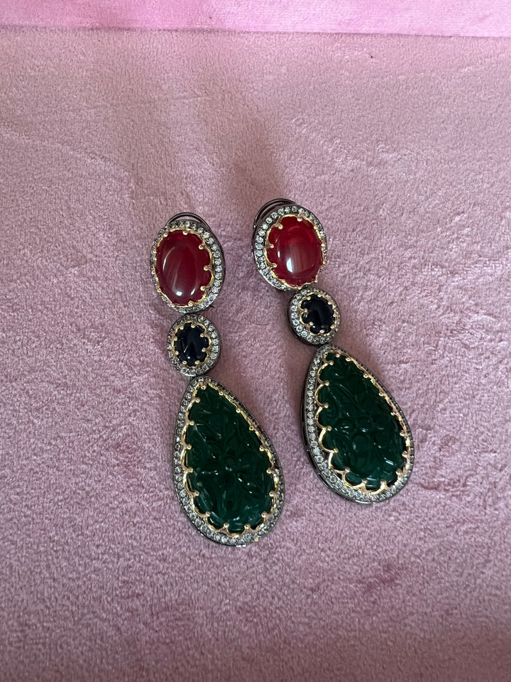 Exquisite Carved Stone Earrings - Premium Brass Craftsmanship