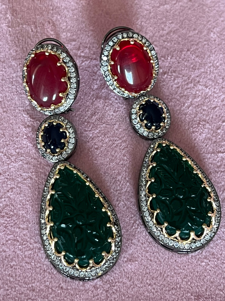 Exquisite Carved Stone Earrings - Premium Brass Craftsmanship