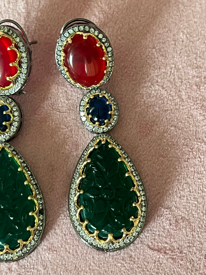 Exquisite Carved Stone Earrings - Premium Brass Craftsmanship