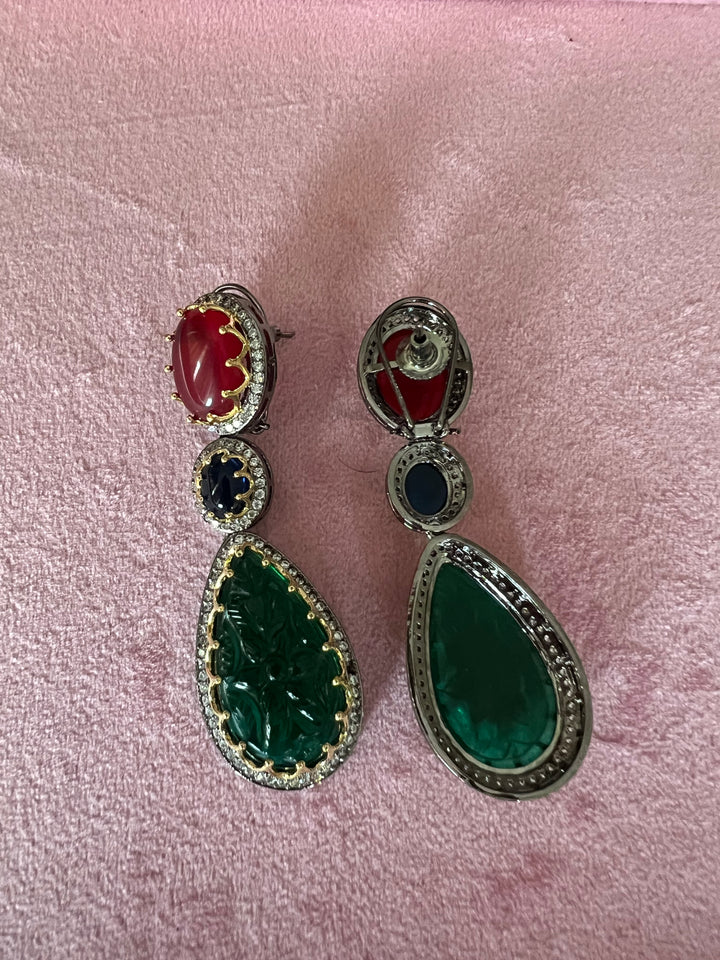 Exquisite Carved Stone Earrings - Premium Brass Craftsmanship