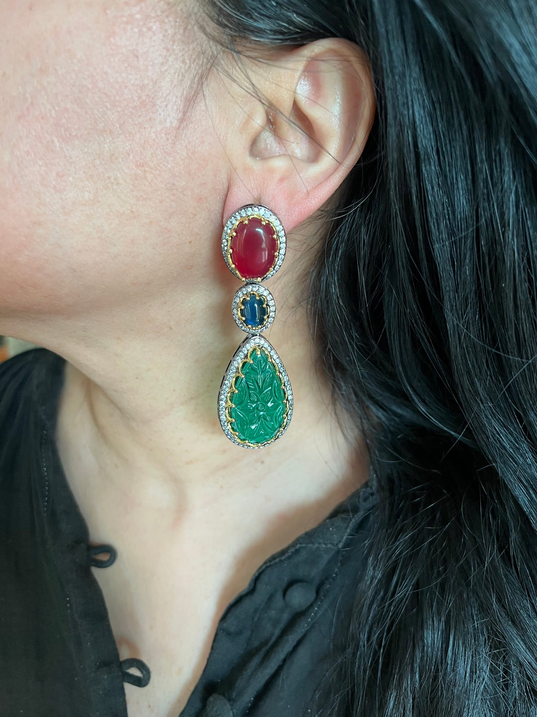 Exquisite Carved Stone Earrings - Premium Brass Craftsmanship