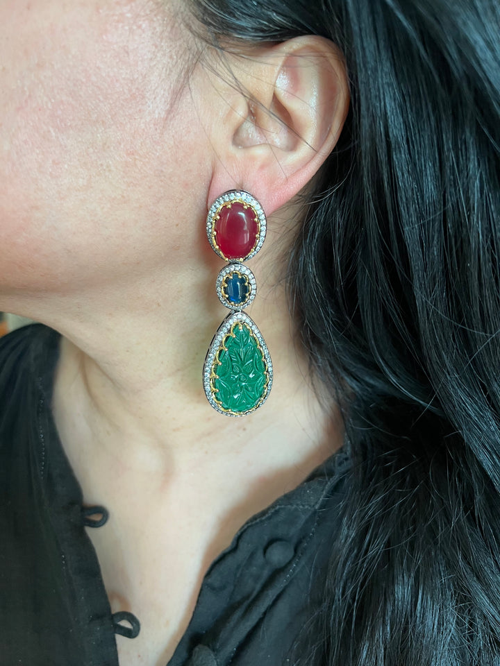 Exquisite Carved Stone Earrings - Premium Brass Craftsmanship